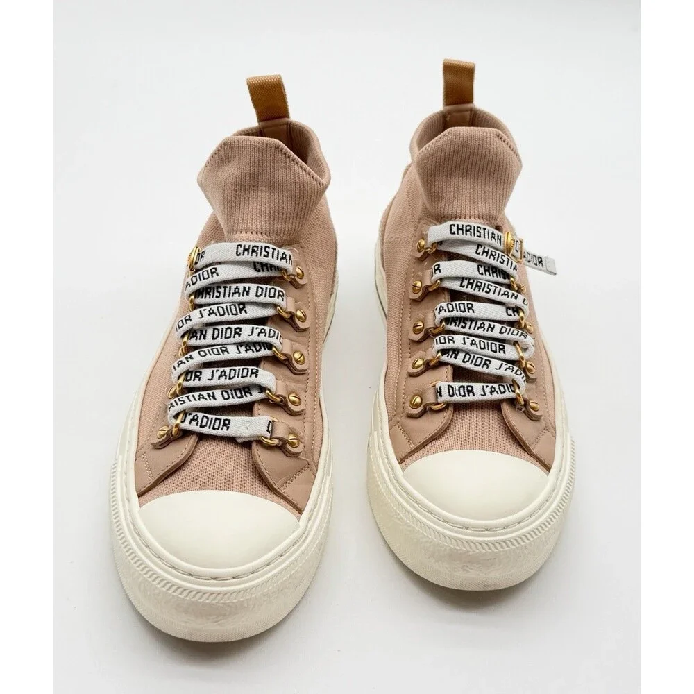 Dior Walk'n'Dior Logo Pull On Hight Top Sneakers Beige Knit EU 36.5 US 6.5
